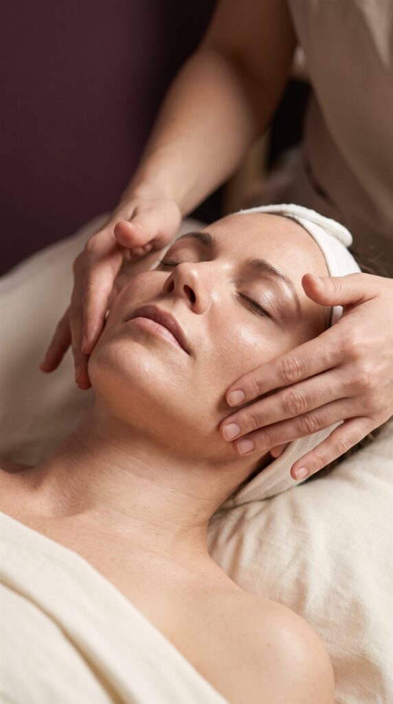 Gentle hands-on facial massage during a natural face lift